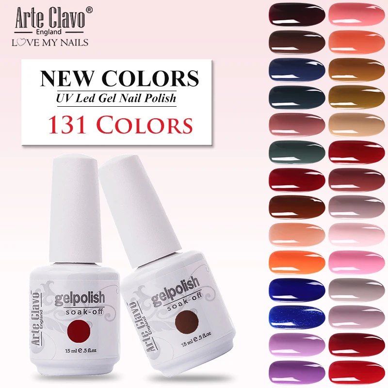 

Arte Clavo New 131 Colors 15ml Soak Off Glitter Paint Gel UV LED Gel Nail Varnish Gel Lacquer Set For Manicure Base Top Coat