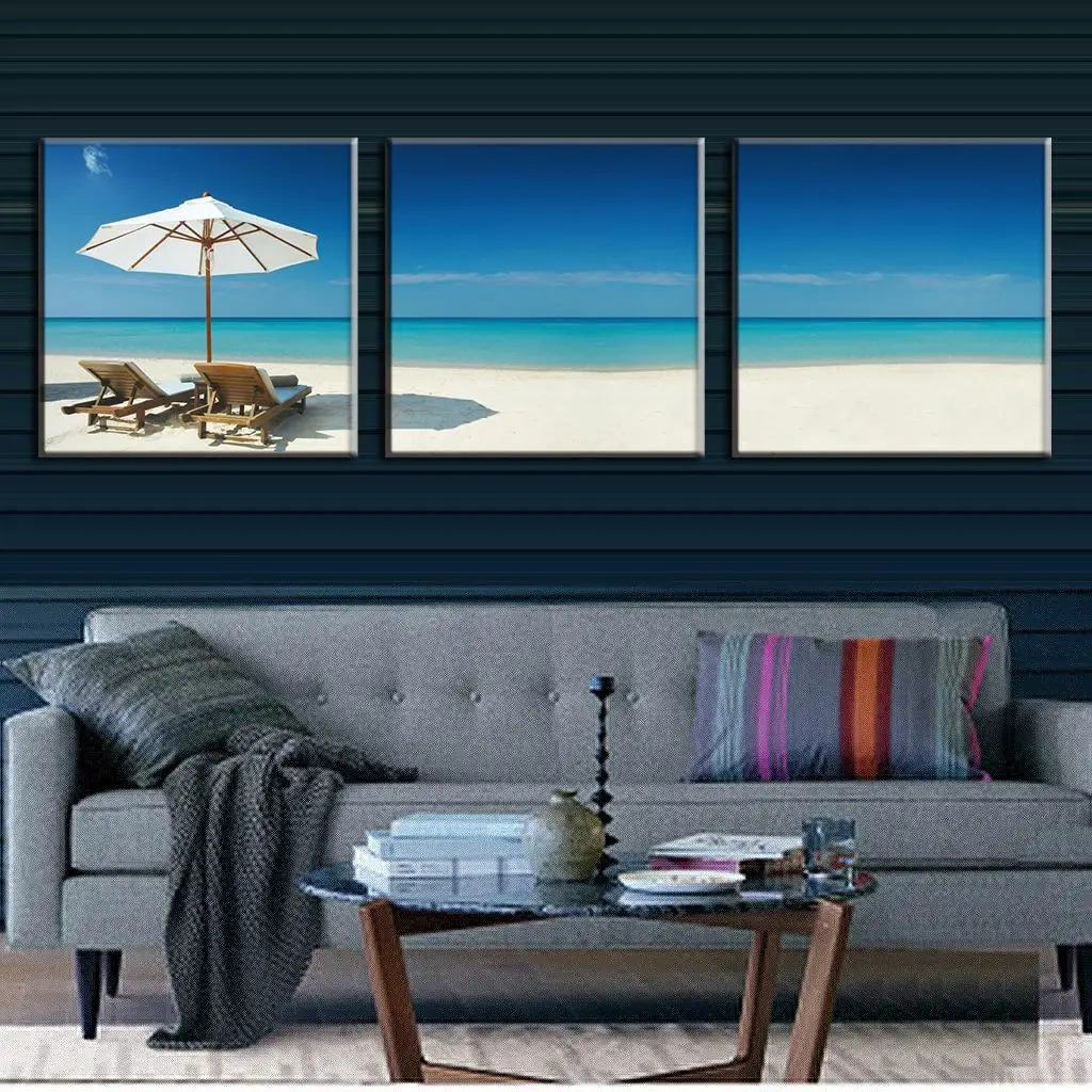 3 Pcs/Set Modern Seascape Paintings Beach holidays Canvas Prints Wall