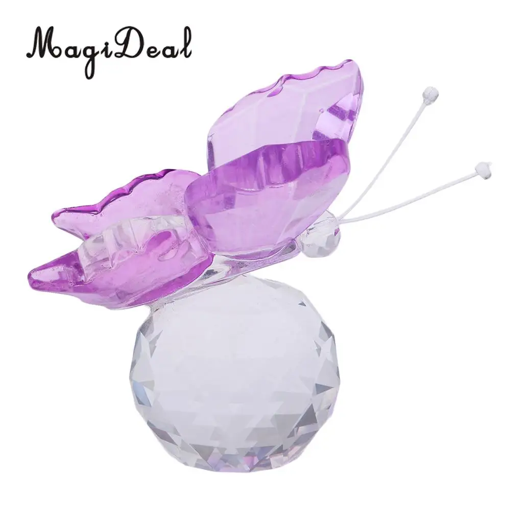 Crystal Flying Butterfly with Ball Base Paperweight Figurine Cut Glass Ornament Animal Statue Collectible Decoration