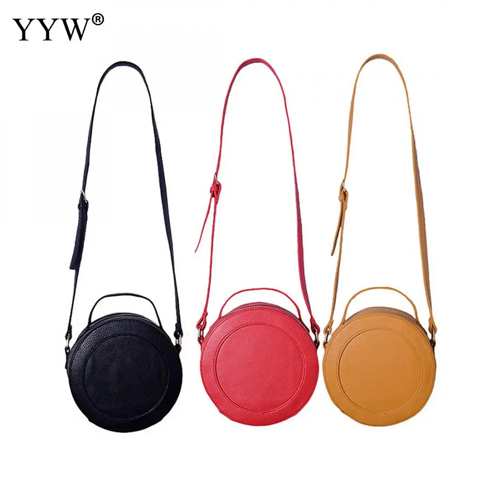 

Fashion Design Leather Round Bucket Shoulder Bags Solid Casual Big Women Handbag