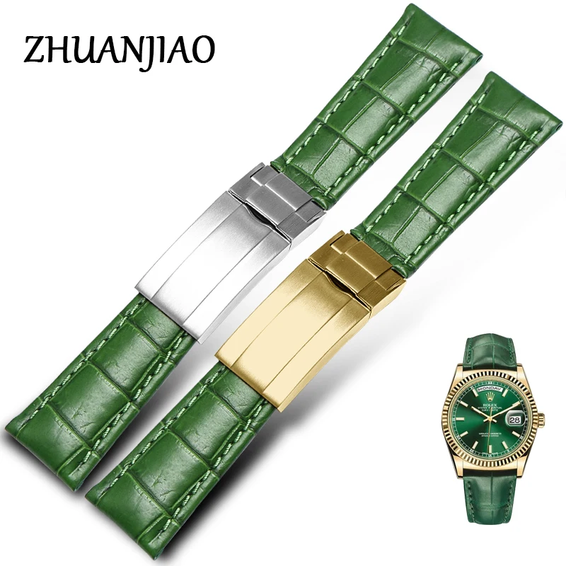 

High Quality Genuine Leather Watch Band Fashion 20mm leather Strap Silver Folding Buckle Bracelet Accessories Wristband For Man