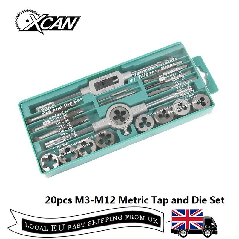 

XCAN 20pcs M3-M12 Metric Thread Tap and Die Set Alloy Steel Screw Thread Plug Tap Hand Screw Taps
