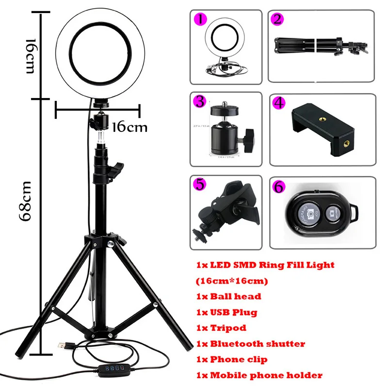 Светодиодный светильник-кольцо с регулируемой яркостью для фотосъемки, Селфи, Youtube, видео, фотостудия, светильник со штативом, зажим для телефона, Bluetooth, Автоспуск, usb-разъем - Цвет: 5600 К