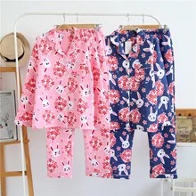 Зимняя Толстая Хлопковая пижама для женщин, теплая пижама с принтом кролика сакуры, домашняя одежда, Осенние пижамные комплекты с длинными рукавами