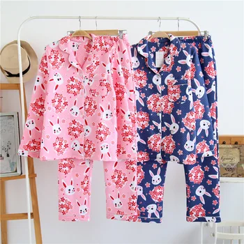 

Winter Thick Cotton Sleepwear Women Pijama warm sakura rabbit prints Home Clothing Autumn Pajamas sets long sleeve