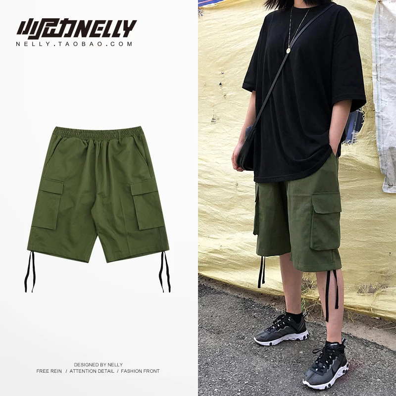 NELLY однотонные Зеленые рабочие шорты с большим карманом повседневные шорты для бега в стиле хип-хоп тактические шорты милитари мужские и женские шорты