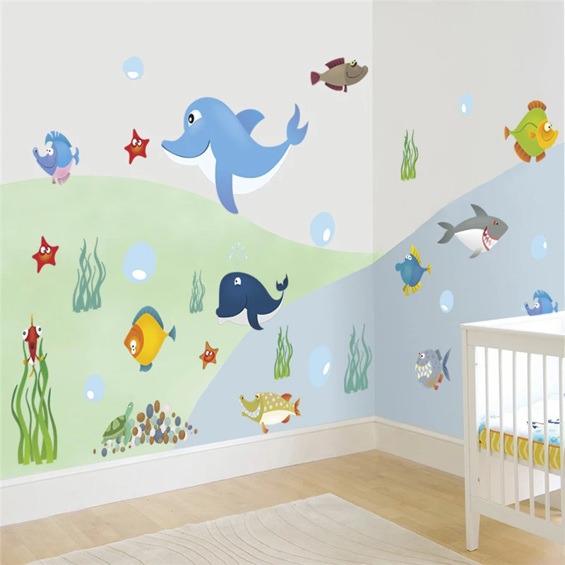 

colorful underwater sea fish bubble wall stickers bedroom home decoration cartoon animals wall decals diy poster pvc mural art