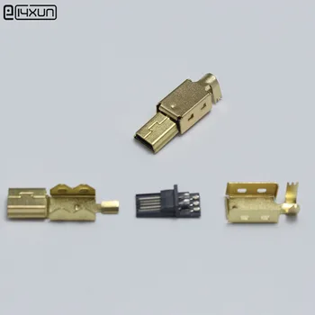 

2sets Mini USB 5PIN Welding Type Male Plug Gold Plated Connectors 4P USB Tail Socket 3 in 1 DIY Adapter