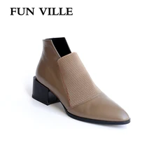 FUN VILLE New Fashion Women Ankle boots Genuine Leather Autumn Winter Chelsea Boots Woman Sexy Ladies Work Boots Casual shoes cocoafoal woman genuine leather chelsea boots fashion sexy 9 cm high heel shoes black patent leather autumn winter boots 2018