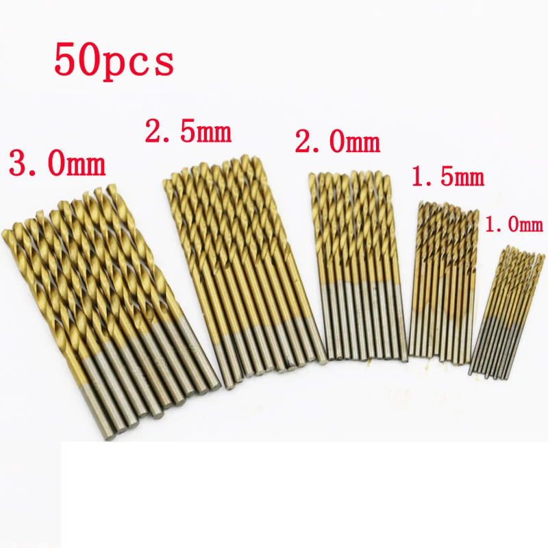 

50Pcs Straight Shank High-speed Steel Twist Drill Bit 1mm/1.5mm/2mm/2.5mm/3mm each 10 pieces For Metal