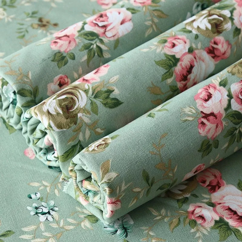Pink Flower Canvas Fabric Prints Patchwork For DIY Handbag Pillow Cover