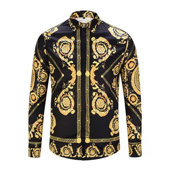 

Royal Retro Men Shirt Casual Long Sleeve Shirt Designer Luxury Social Shirt Dress Fashion Tuxedo Shirts Male 3D Printing Shirt