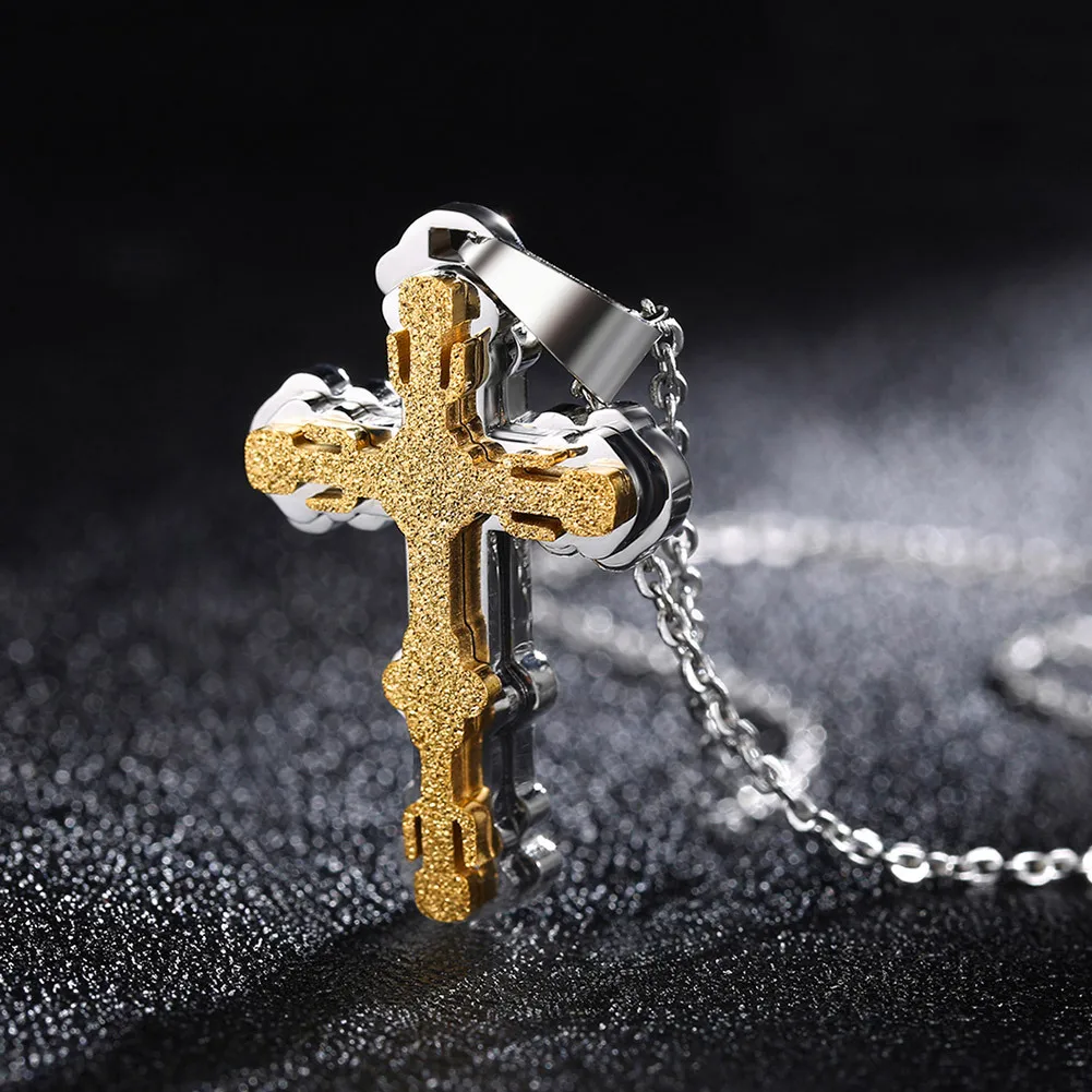 

Trend Stainless Steel Jesus Cross Pendant Necklace for Men Collares Christian Believer Jewelry Link Chain Gift for Male