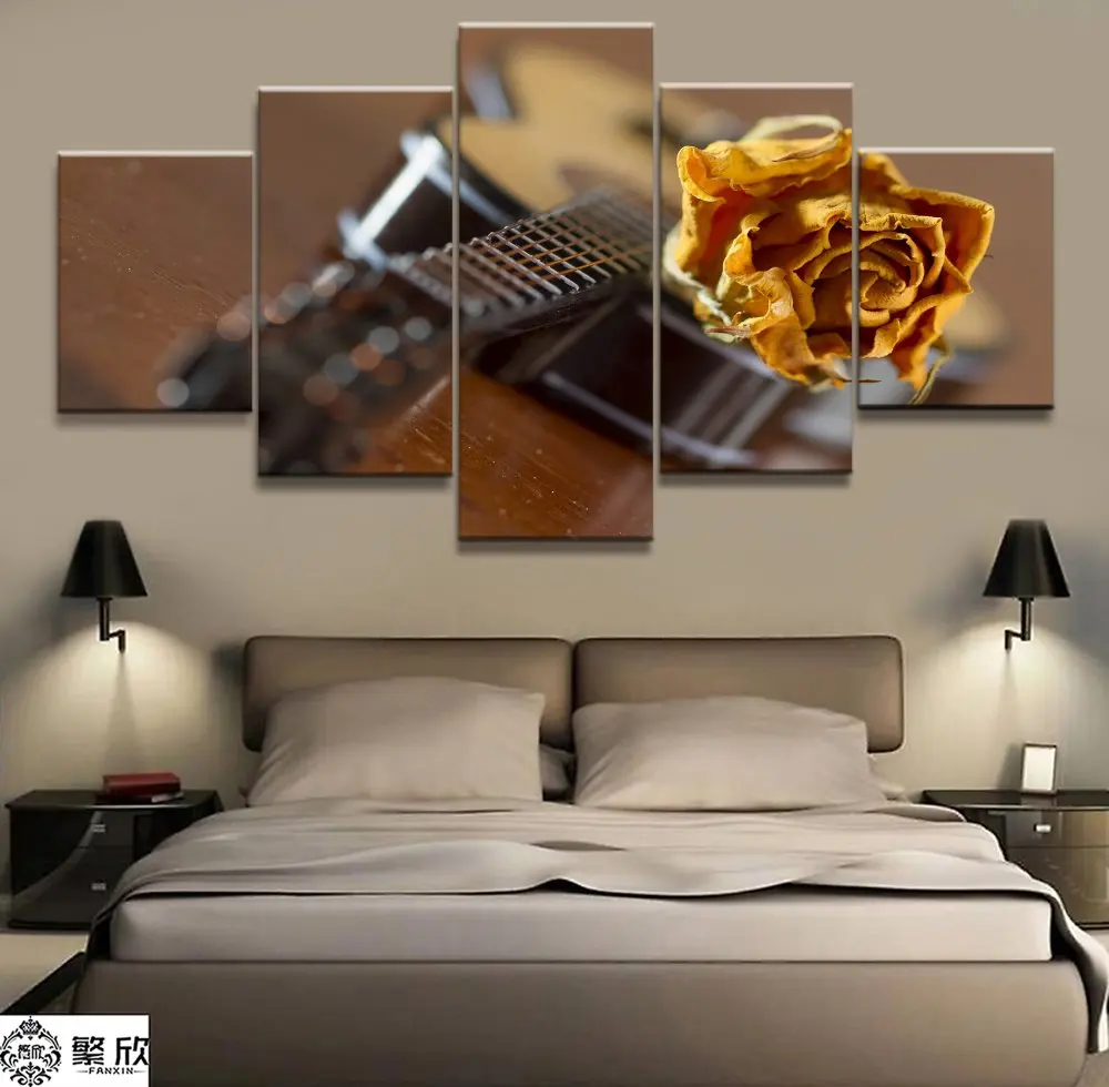 

Home Decor Modular Frame Picture Canvas Painting 5 Piece Guitar Musical instruments Poster Wall For Living Room Modern Type