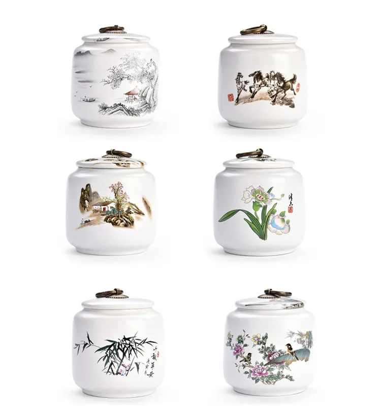 Peony Pattern Tea Coffee Sugar Storage Jars Spices Box For Kitchen White Porcelain Tea Box Small Kitchen Canister Seal Snack Can