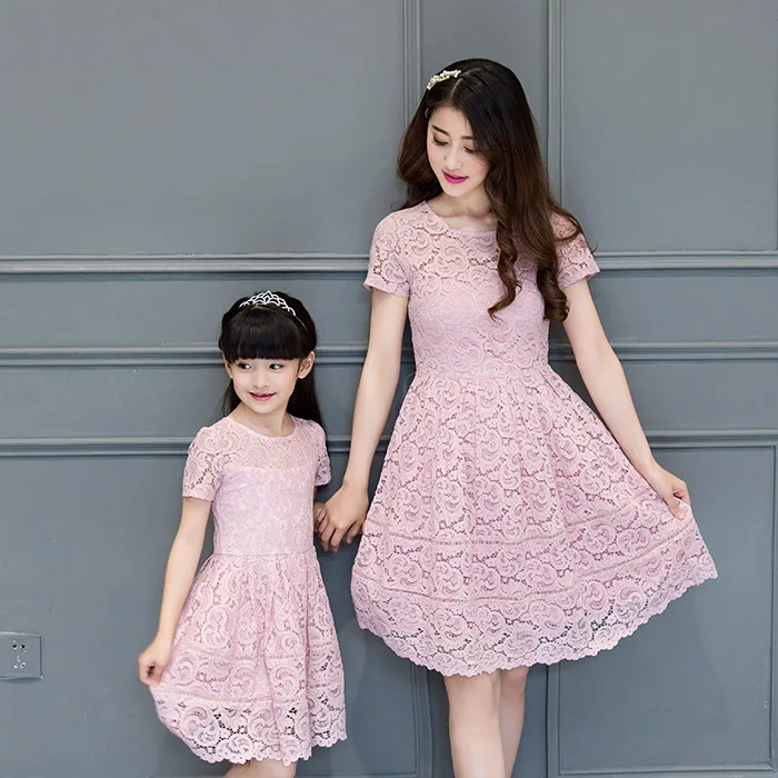 

wholesale summer 2017 pink lace dress mother daughter dresses family look mommy and me fashion women dresses for girls sundress