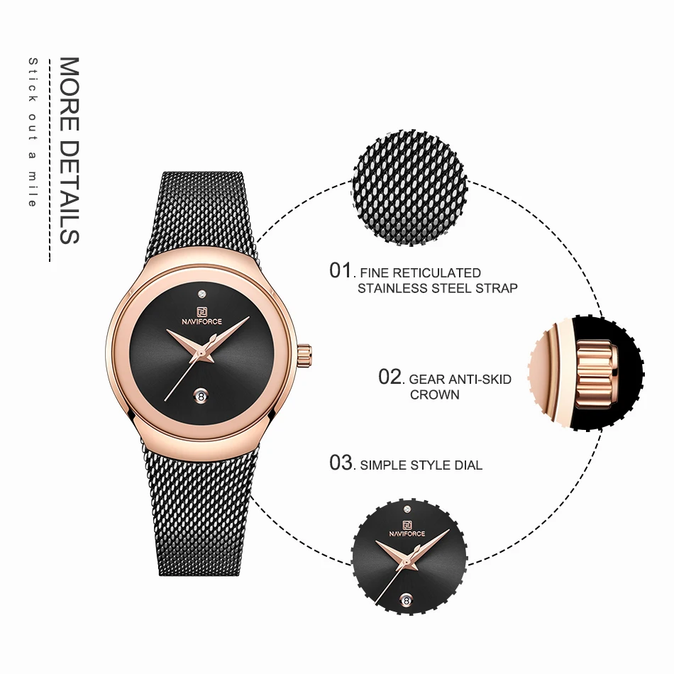NAVIFORCE женские часы люксовый бренд Сетка модные стальные женские кварцевые часы Relogio Feminino Montre Femme черные часы