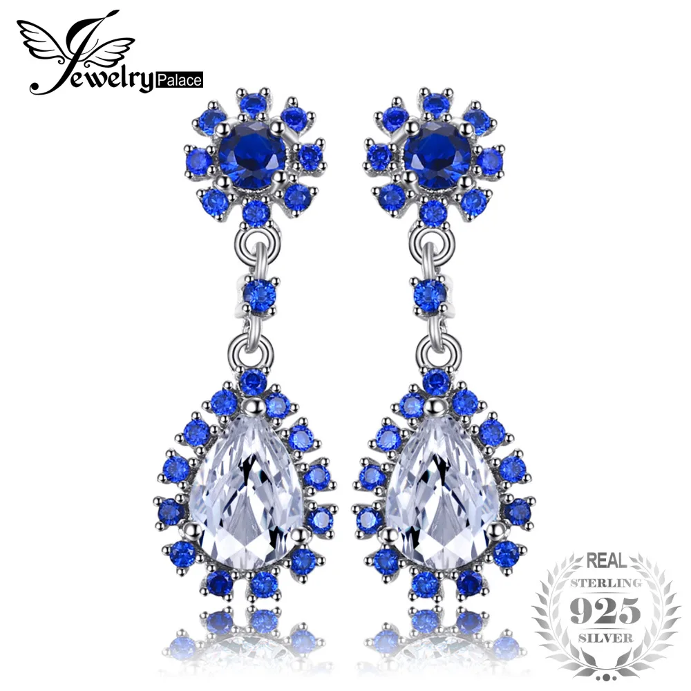 

JewelryPalace High Quality 5.60 ct Pear Cubic Zirconia Created Blue Spinel Drop Earrings 925 Sterling Silver Charms Fine Jewelry