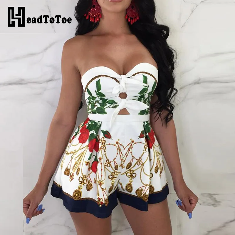 

Vintage Sweetheart Neck Cutout Knot Front Playsuit Women Sexy Sleeveless Backless Rompers