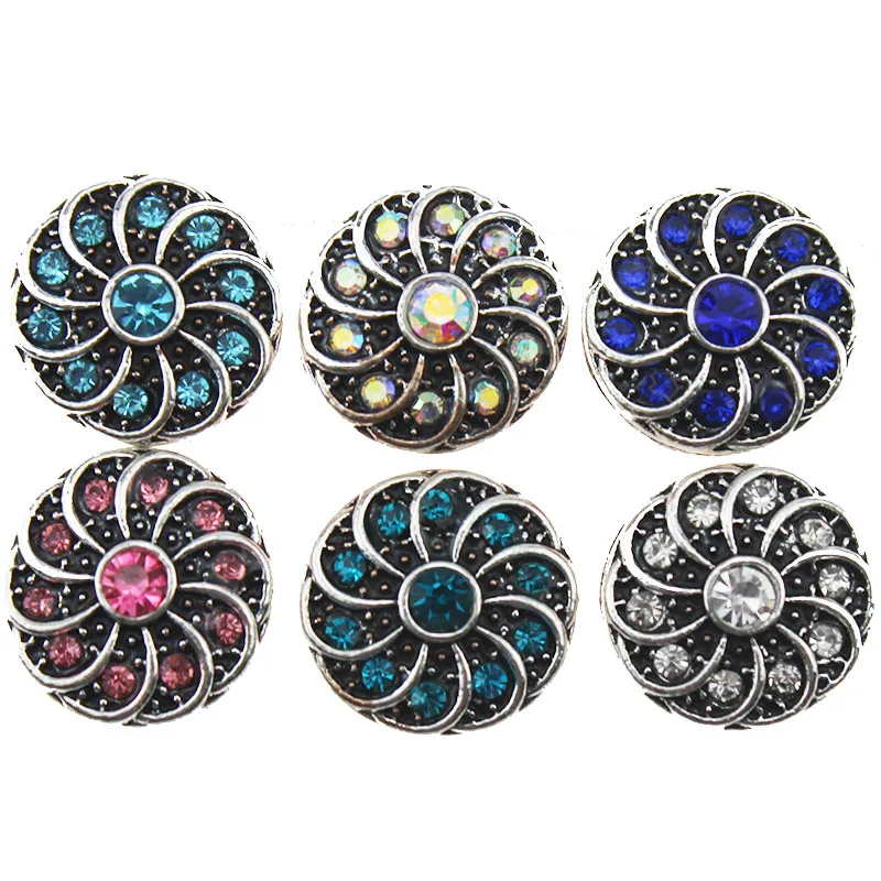 

10pcs/lot New 6 Colors Flower Snap Button Jewelry Mixed Vintage Metal 12mm Snap Buttons fit Snap Bracelet Bangles Women Jewelry