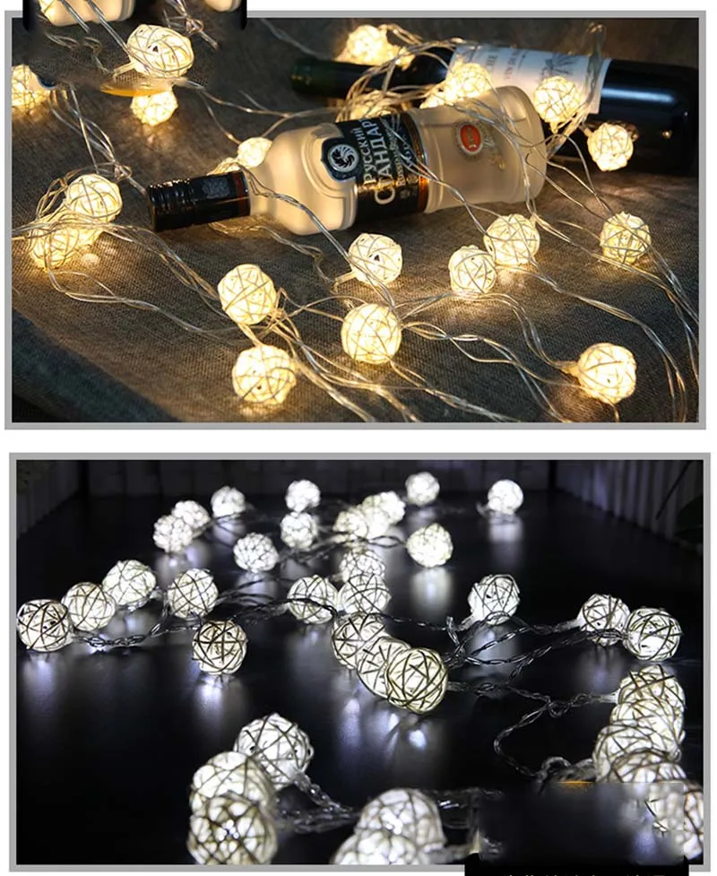Szvfun ротанговый шар струнный светильник s 2,5 м 20 светодиодный Сказочный светильник s батарея Белый ручной работы тайский светильник на цепочке вечерние, свадебные, рождественские украшения