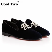 Cool TIRO/ синий бархат с цветами и стразами мужские лоферы праздничная и свадебная обувь высокого качества ручной работы Модная обувь на плоской подошве для обуви