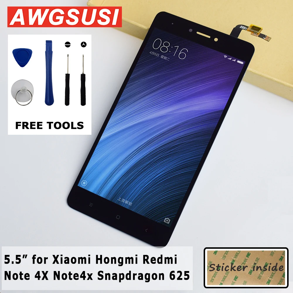 

LCD Display for Xiaomi Hongmi Redmi Note 4X Note4x + Free Tools Touch Screen Panel Assembly for Snapdragon 625 Back Cover