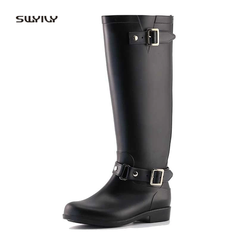 SWYIVY Rainboot  Punk Style Zipper Tall Boots Women