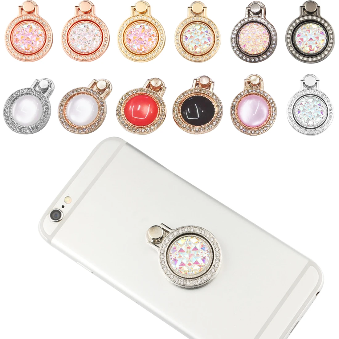

Round Metal Diamond Finger Ring Smartphone Stand Holder Mobile Phone Holder Stand For iPhone Huawei All Smart Phone Sticker