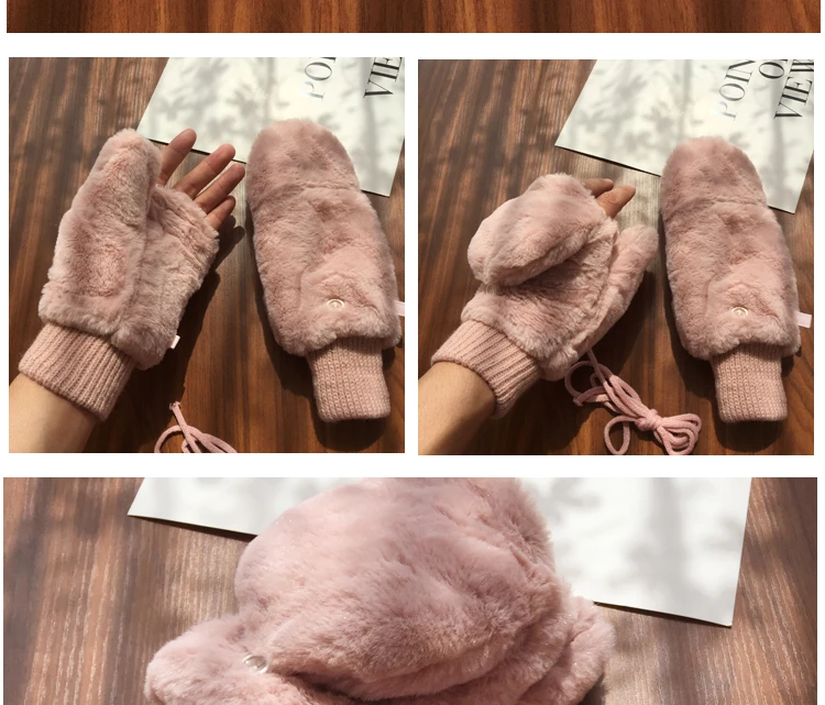 Искусственный мех толстые наручные перчатки женские перчатки без пальцев теплые зимние вязаные перчатки новые наручные перчатки с отделкой