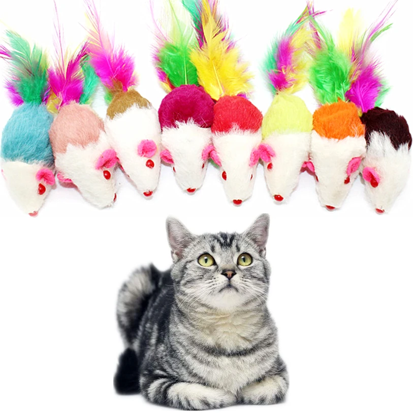1/3pc Soft Fleece False Mouse Cat Toys Colorful Feather Funny Playing