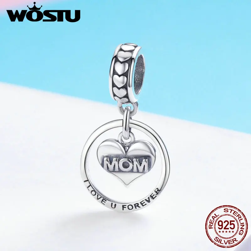 WOSTU, настоящее 925 пробы, серебро, Forever Love для мамы, шарм, подходят браслеты из бусин, серебро, сделай сам, ювелирное изделие, подарок для мамы DXC649