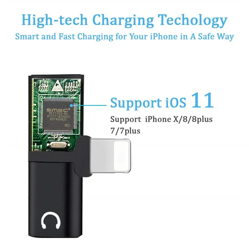 Dual 2in 1 for iPhone X Adapter Charging Adapter For iPhone 8 7 Plus X IOS 10.3 11 Charger Splitter Headphone Adapter Converter