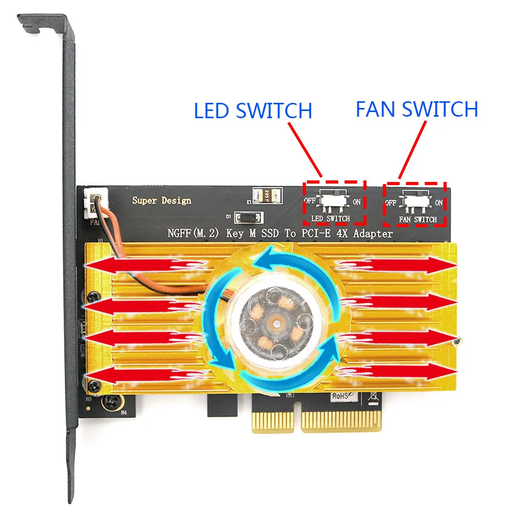 NGFF M.2 NVME PCIE SSD для PCI-E 3.0x 4X адаптер карты PCI Express w/охлаждающий вентилятор и Кронштейн Поддержка форм-факторов M2 2242 2260 2280