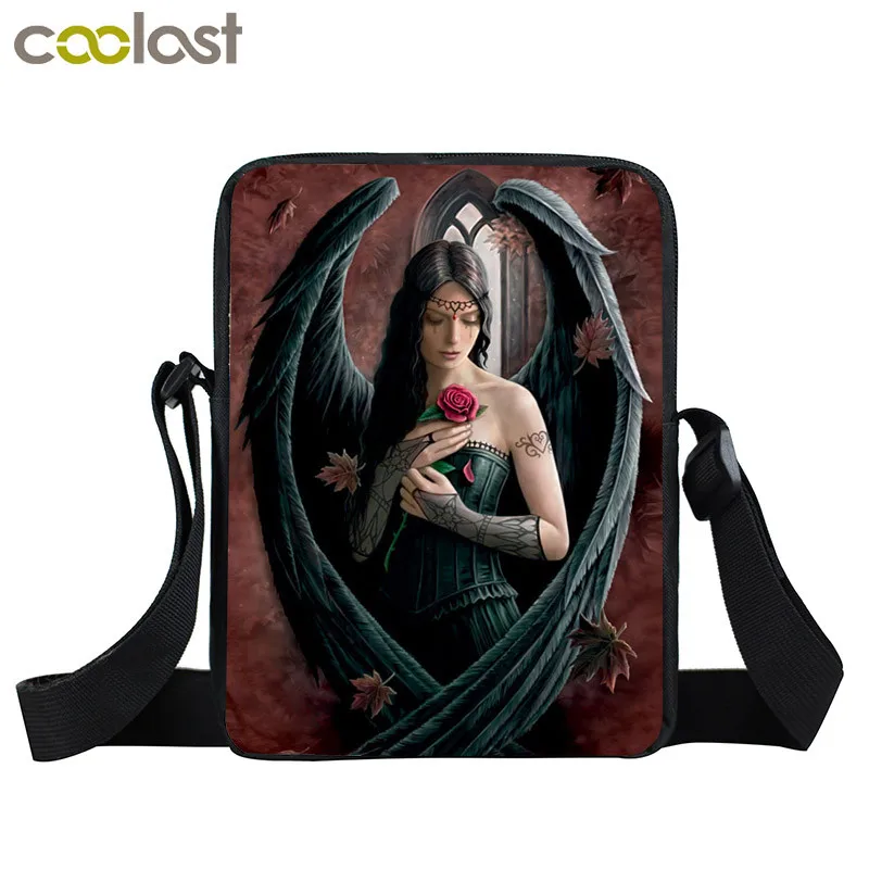

Rose Angel / Fairy / Skull Grim Reaper Mini Messenger Bag Women Men shoulder Bag Ladies handbag Cross Bags Punk totes Book Bags