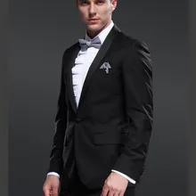 Смокинг жениха для Свадебная официальная одежда черный костюм на заказ 2 шт Мужские костюмы