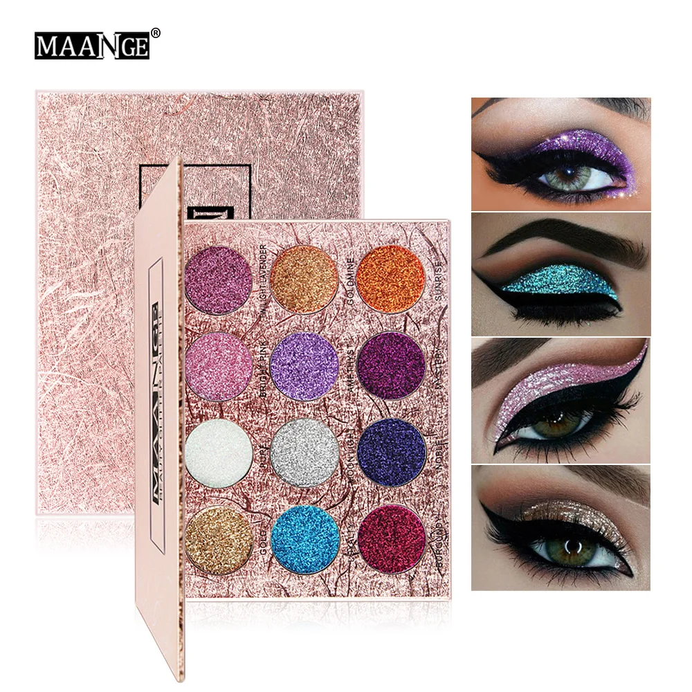 

MAANGE Pro 12 Color Waterproof Glitter Eyeshadow Palette Shining Metals Powder Shimmer Eye Shadow Kits Diamond Glitter Cosmetics