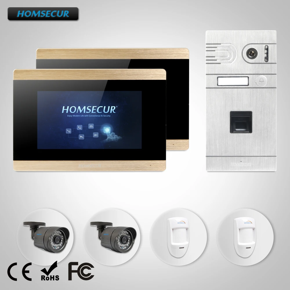 HOMSECUR 7\ Touch Screen Video Door Phone Intercom System CCTV Camera 800TVL Fingerprint Access BC061-S + BM715-G