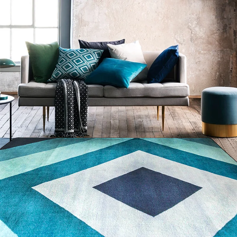 

WINLIFE 2017 New Contemporary Simple Art Carpet, The Sitting Room The Bedroom Tea Table Carpet, Blue Grid Big Carpet