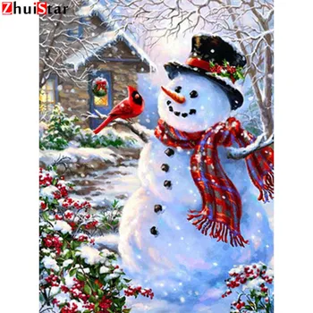 

Diamond Painting With Square Rhinestones Snowman Diamond Embroidery On Photo Cartoon Mosaic Stones Christmas Decorations ZWQ