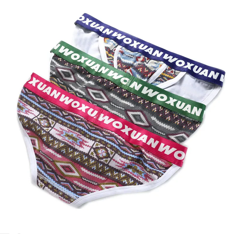 

3Pcs/Lot Mens Boho Underwear Briefs Sexy Men Panties Bulge Pouch Jockstraps Bohemian Style Underpants Lingerie Briefs Wholesale