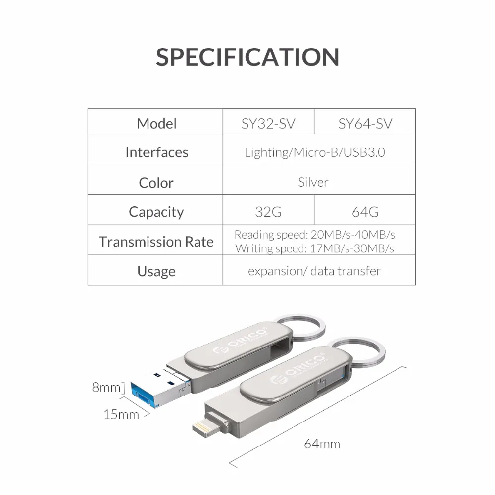 ORICO USB флеш-накопитель 3 в 1 OTG U диск 64 Гб оперативной памяти, 32 Гб встроенной памяти, USB3.0 Micro-B флэш-память USB флэш-диск USB3.0 U диск