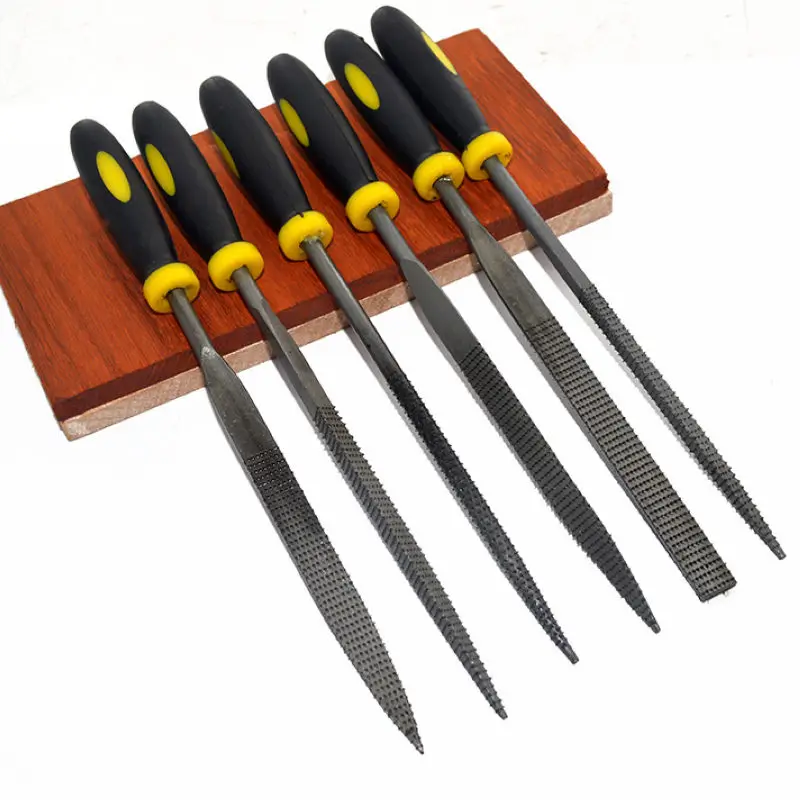 6pcs Metal Needle Files Small Wooden Rasp Set Flat Round Square