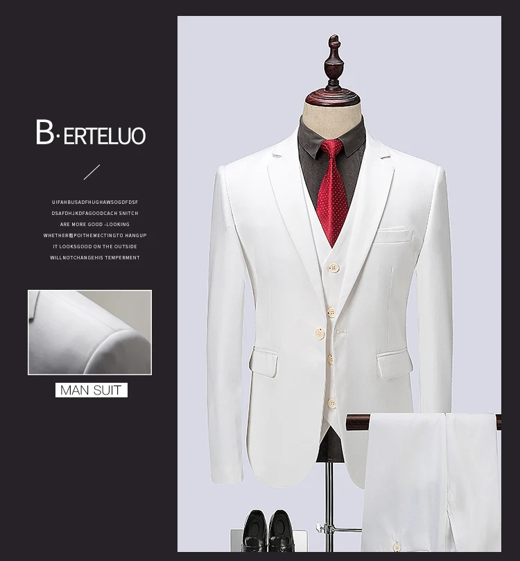 Высококачественный мужской однотонный костюм из 3 предметов, Модный деловой приталенный пиджак большого размера, повседневный Банкетный Свадебный костюм