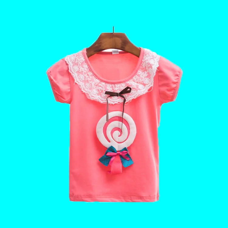2016 Summer Girls Tees Designer Children Printing Clothes T Shirt Toddler Girl Soft Shirts Lace Cotton