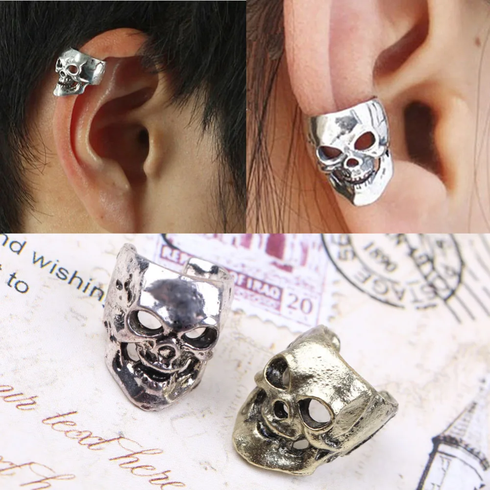 

1PC Hollow Skeleton Skull Head Ear Bone Clip Retro Unisex U-Shaped Punk Earring Jewelry Ear Cuff Vintage Birthday Chrismas Gift