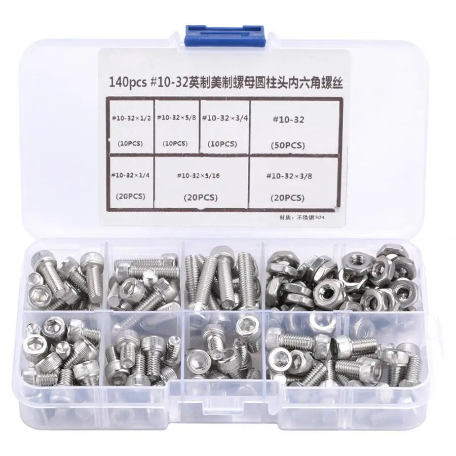 Parafuso inox 140 шт. #10 32 шестигранные болты с шестигранной головкой из нержавеющей