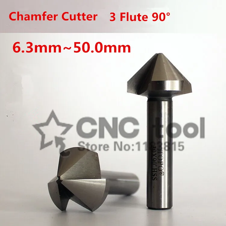 Free shipping 1PCS 6.3mm 50mm 90 Degree 3 Flute HSS Chamfer Chamfering