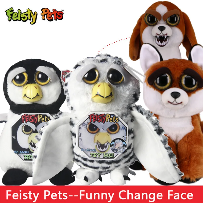 

12-20cm Feisty pets Funny Change Face Fox OWL Penguin Hound Stuffed Animals Plush Toys Kids Baby Christmas Gifts
