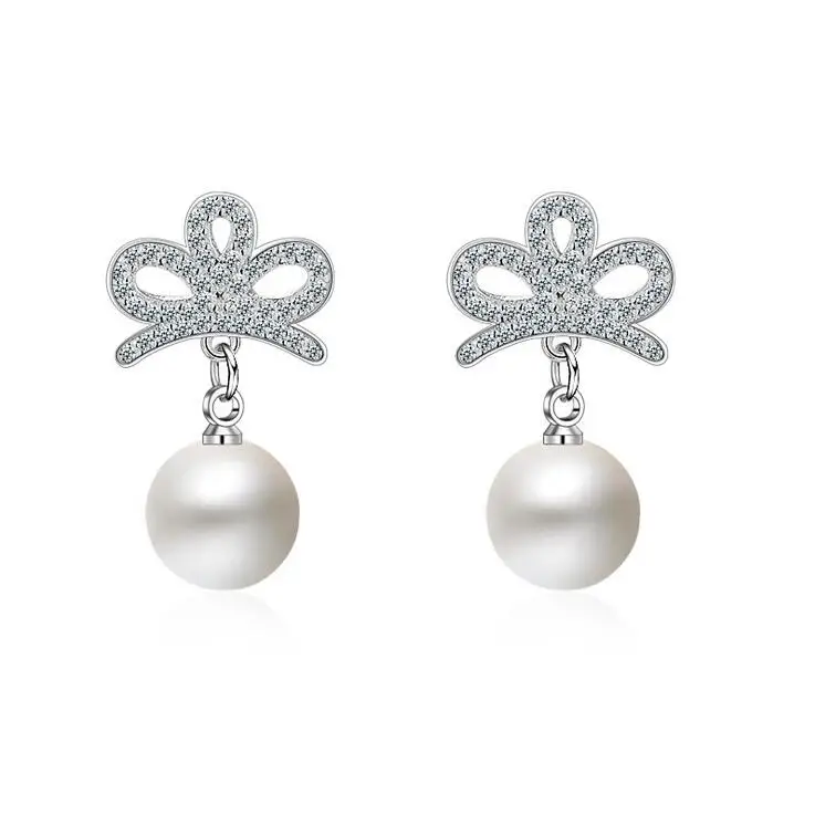 

2017 new arrival hot sell fashion imperial crown shiny zircon pearl 925 sterling silver ladies`stud earrings jewelry gift women